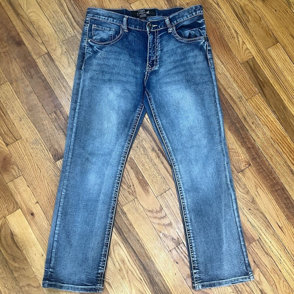 True Luck Men’s Comfort Stretch Jeans Heavy Stitch Flapless Pocket Tag 34x30